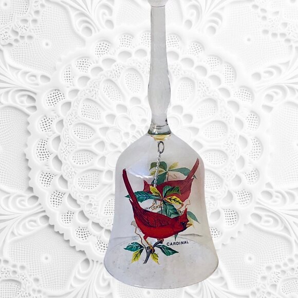 West Virginia Glass Vintage Bell with Ringer Cardinal Birds Sticker - Picture 5 of 15
